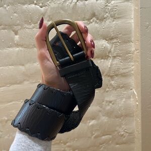 Black Leather Belt with Gold Buckle